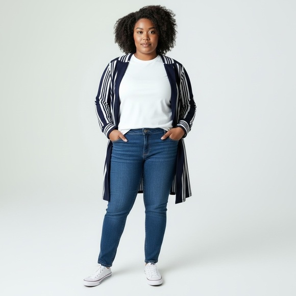 cleo Tops - Cleo - Blue and White Striped Drifter Length Top - M
